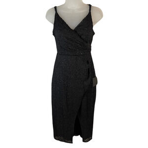 NWT Lulus Total Temptation Black Textured Faux-Wrap Midi Dress LBD Size Small